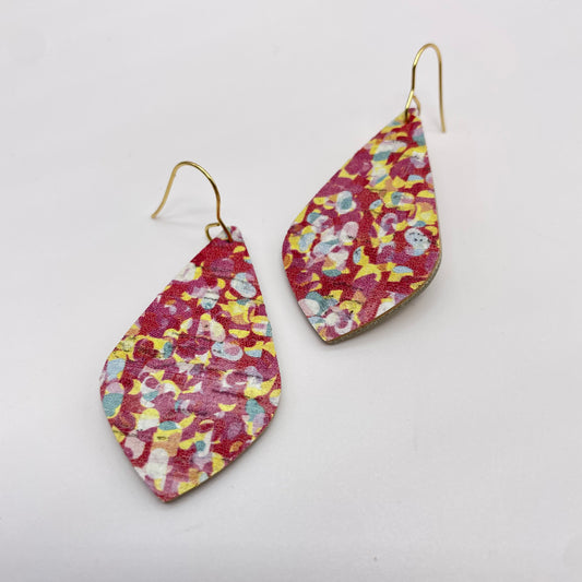 Red Confetti Teardrop Leather Drop Dangle Earrings