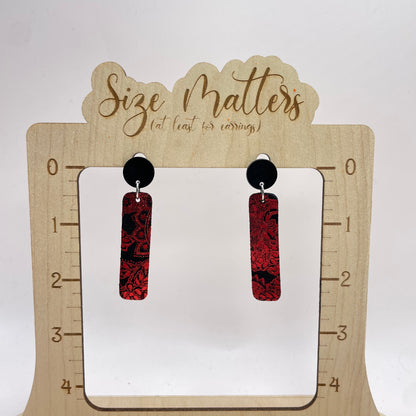 Red Foil Leather Stud Dangle Earrings