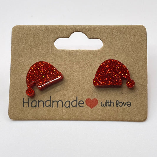 Red Glitter Santa Hat Stud Earrings