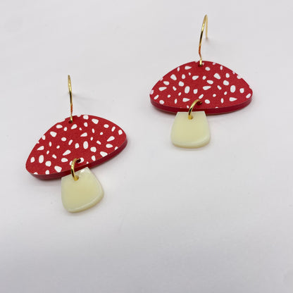 Red Spotted Mushroom Drop Dangle Earrings