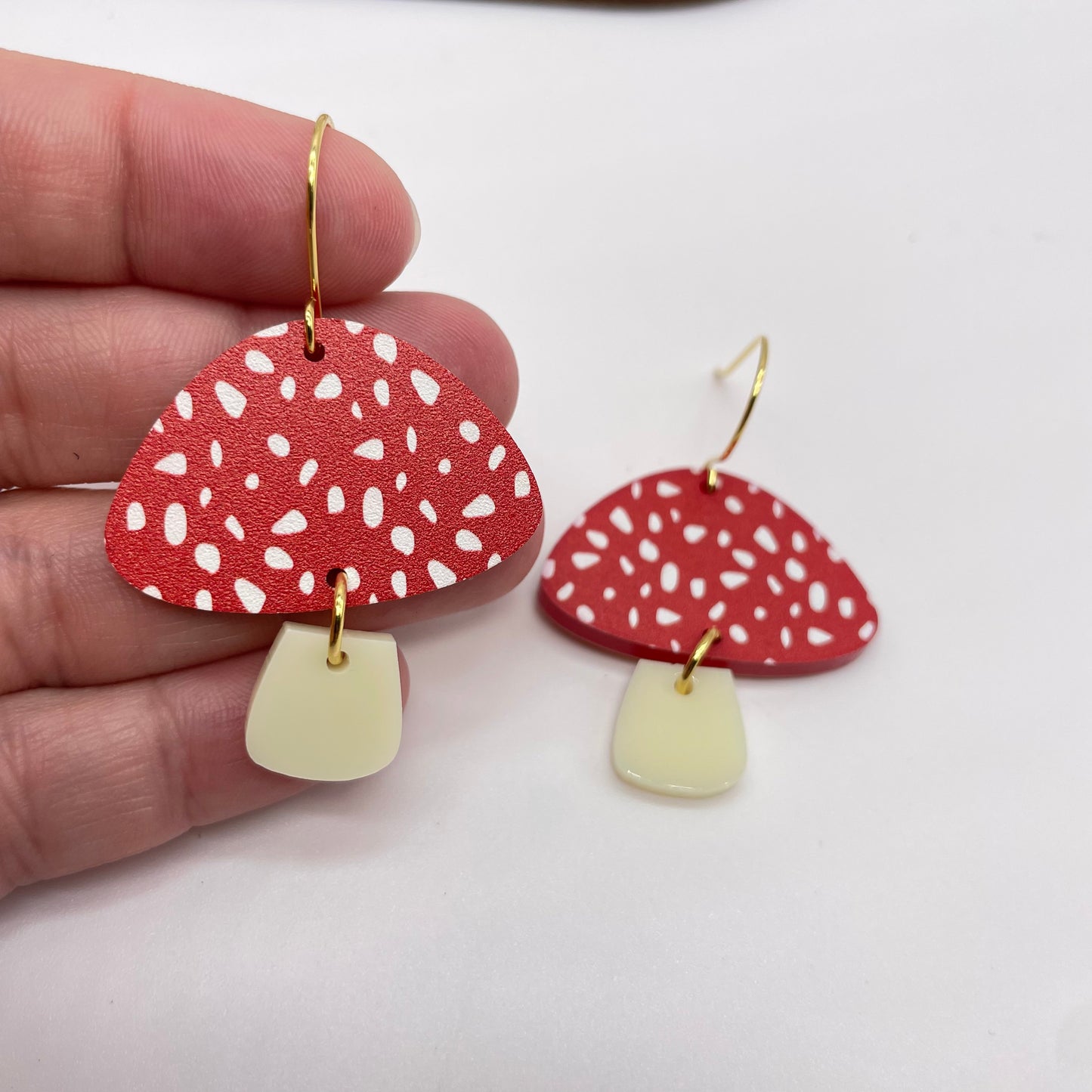 Red Spotted Mushroom Drop Dangle Earrings