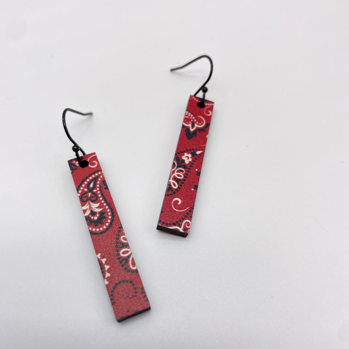 Red Paisley Stick Drop Dangle Earrings