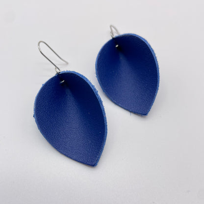 Royal Blue Pinched Petal Leather Drop Dangle Earrings