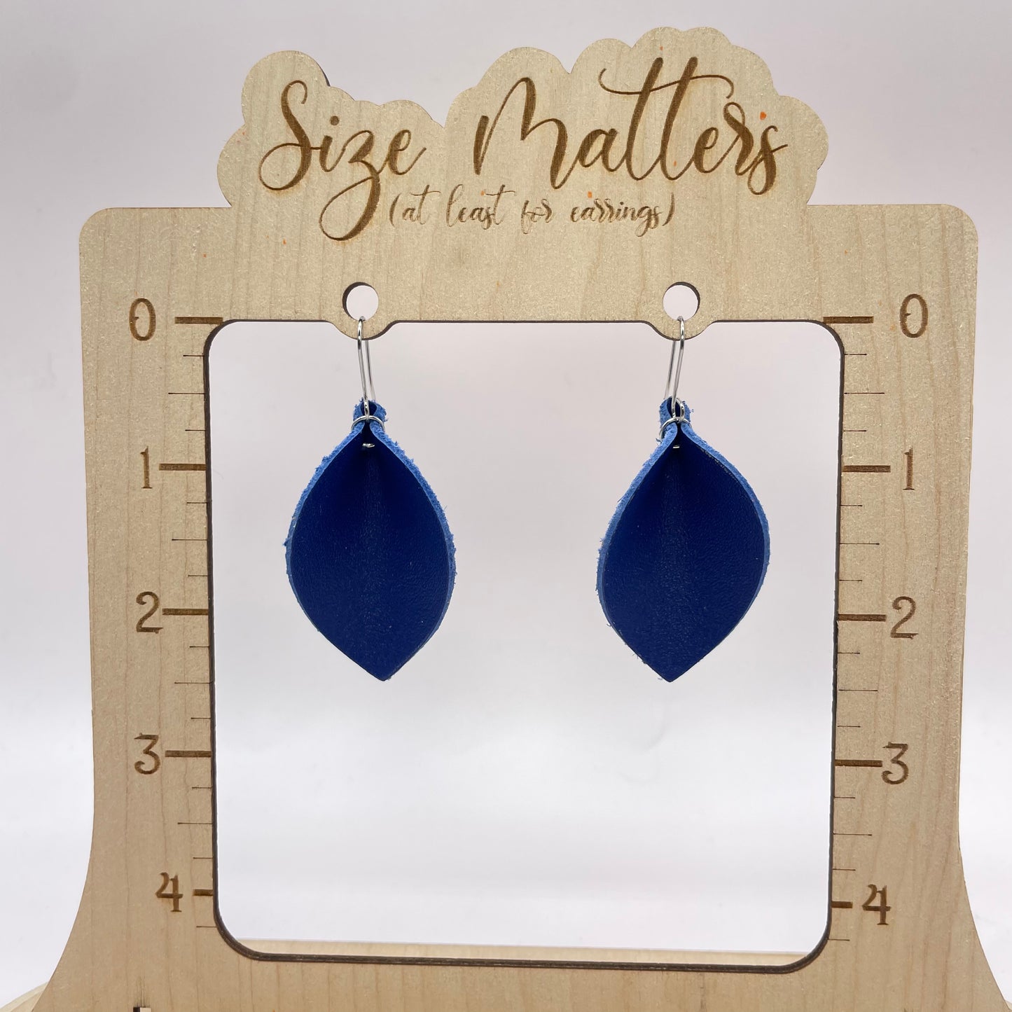 Royal Blue Pinched Petal Leather Drop Dangle Earrings