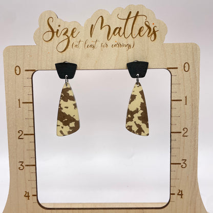 Rustic Cow Print Stud Dangle Earrings