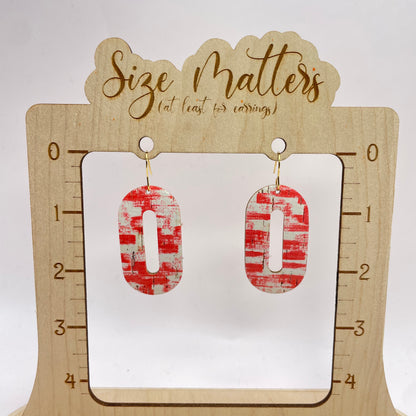 Rustic Red Oval Leather Drop Dangle Earrings