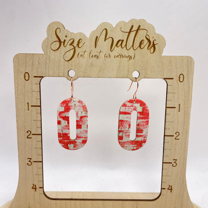 Rustic Red Oval Leather Drop Dangle Earrings