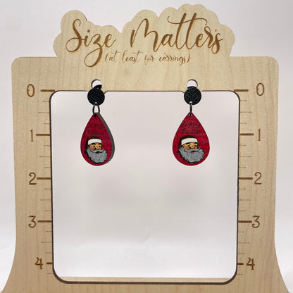 Santa Teardrop Circle Stud Dangle Earrings