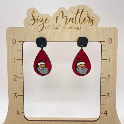 Santa Teardrop Square Stud Dangle Earrings