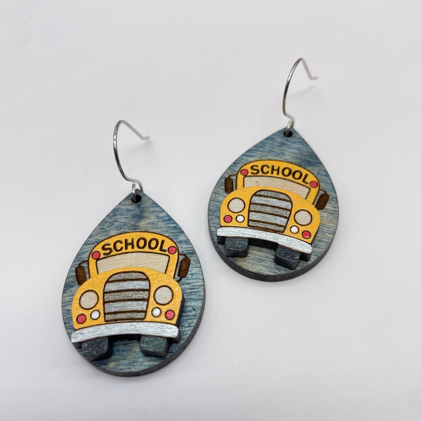 School Bus Dark Grey Drop Dangle Earrings