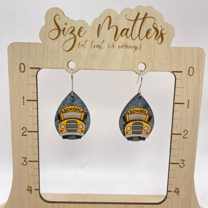 School Bus Dark Grey Drop Dangle Earrings