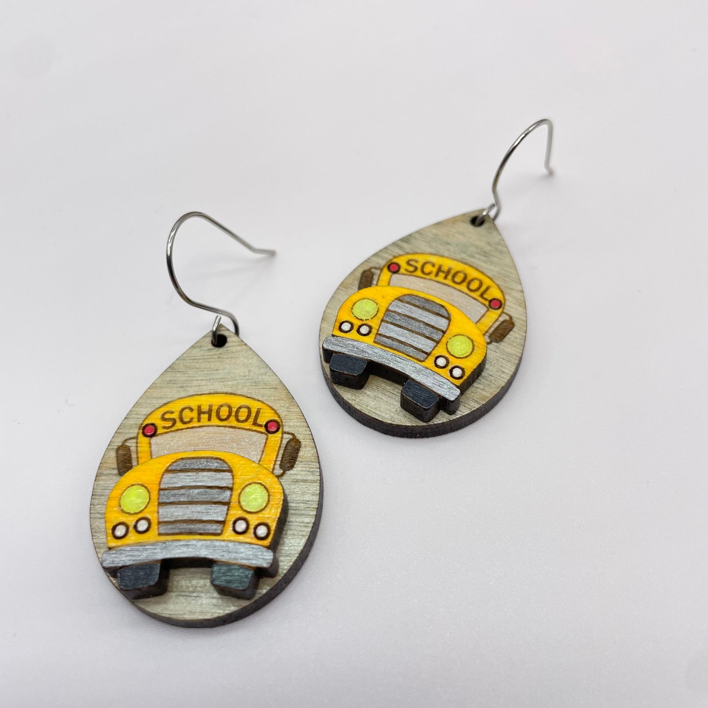 School Bus Light Grey Drop Dangle Earrings