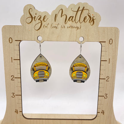 School Bus Light Grey Drop Dangle Earrings