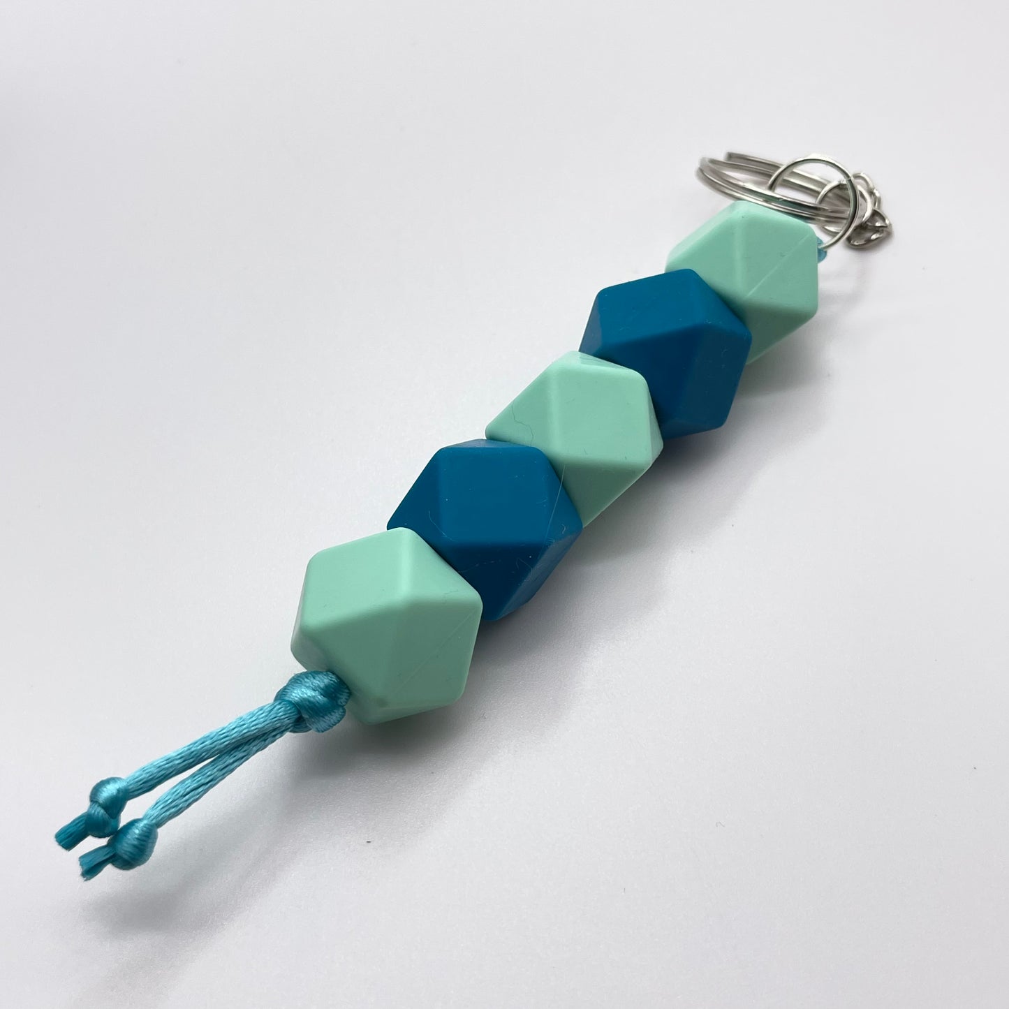 Seafoam + Teal Hexagon Silicone Bead Keychain