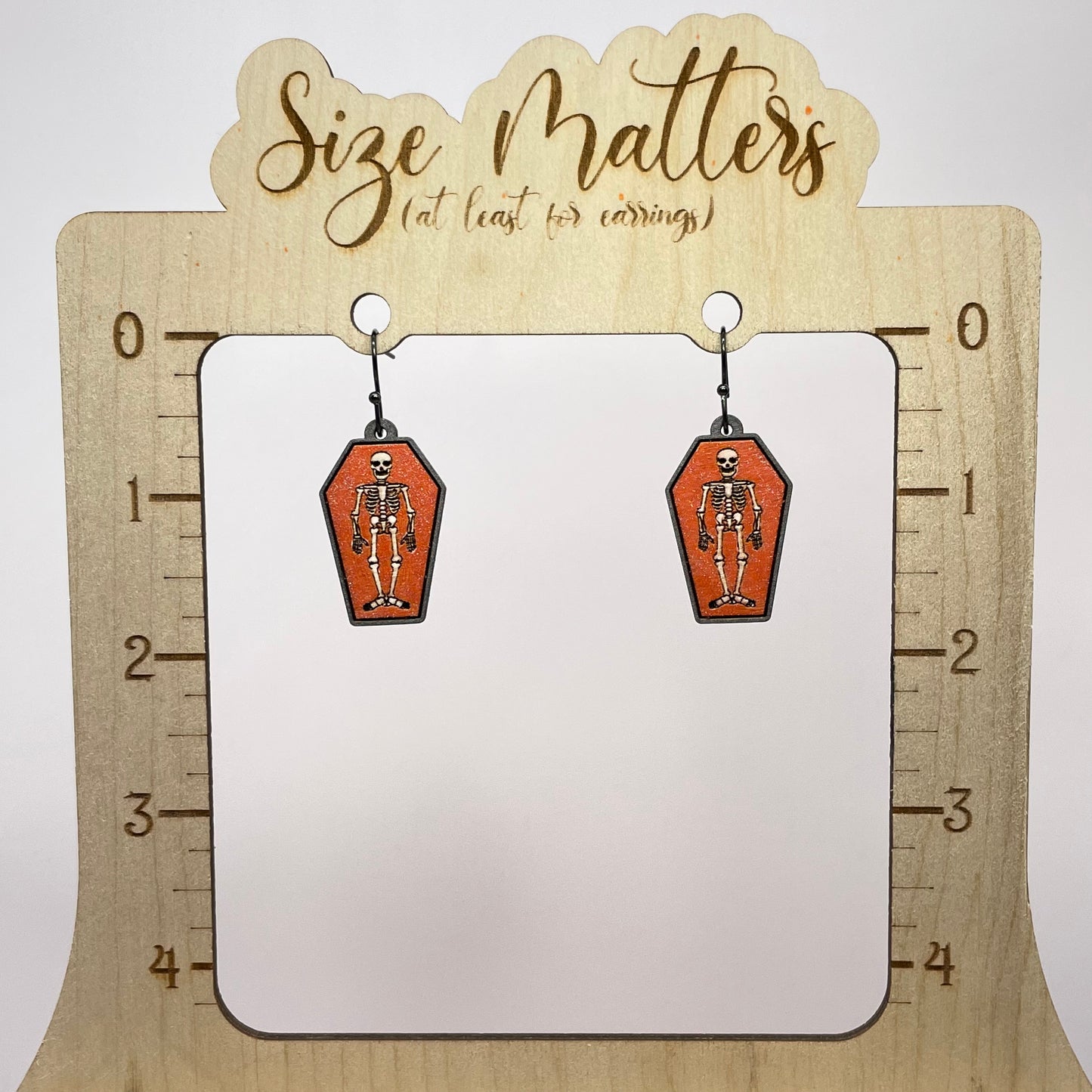 Skeleton Coffin Orange Drop Dangle Earrings