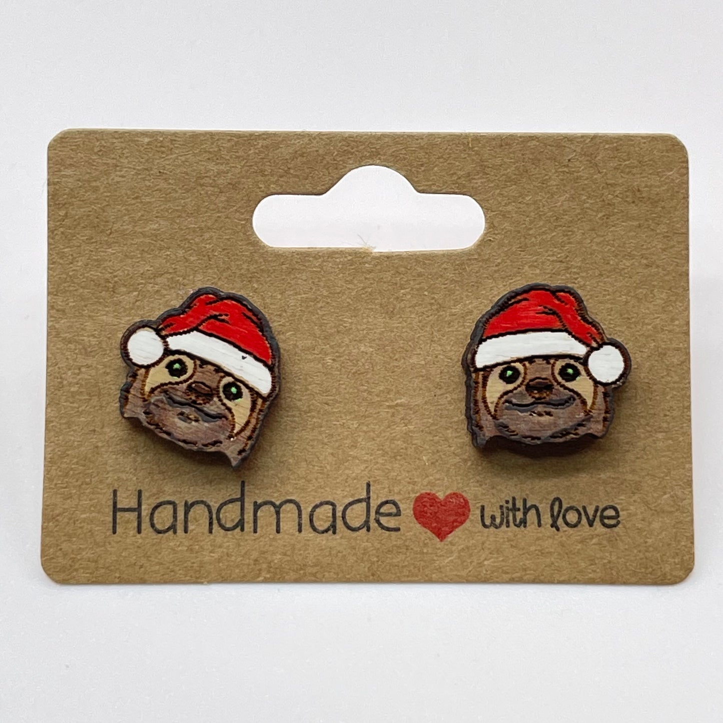 Sloth with Santa Hat Stud Earrings