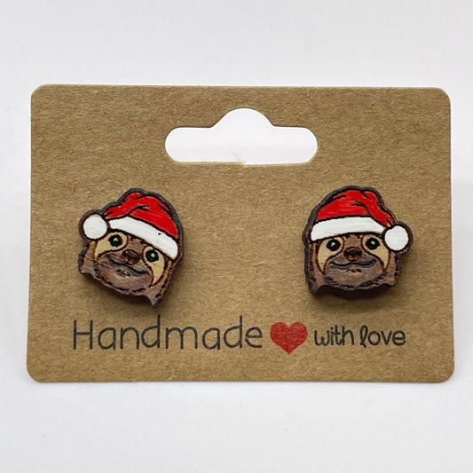 Sloth with Santa Hat Stud Earrings