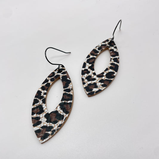 Snow Leopard Leather Drop Dangle Earrings