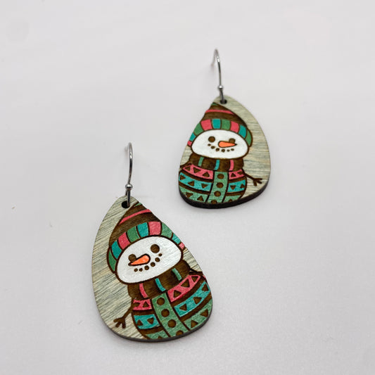 Friendly Snowman Drop Dangle Earrings