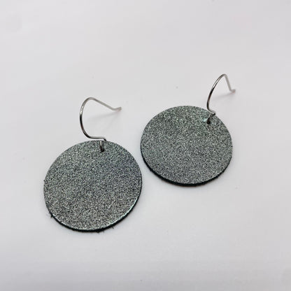 Sparkly Black Circle Leather Drop Dangle Earrings