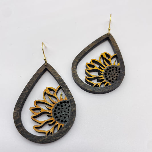 Sunflower Teardrop Drop Dangle Earrings