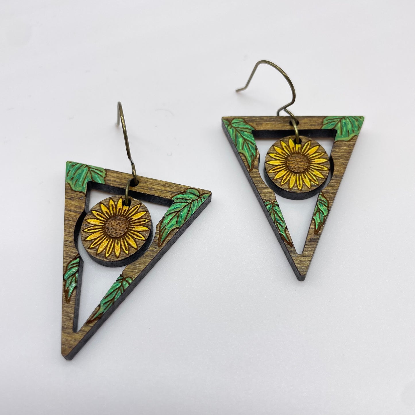 Sunflower Triangle Drop Dangle Earrings