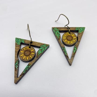 Sunflower Triangle Drop Dangle Earrings