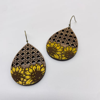 Sunflower Basket Drop Dangle Earrings