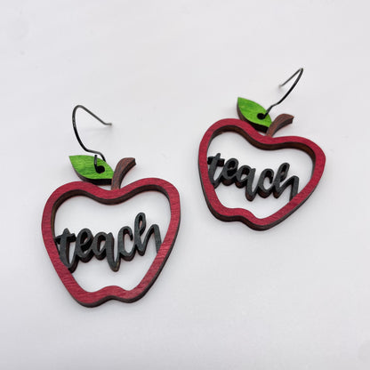 Black Teacher Apple Drop Dangle Earrings