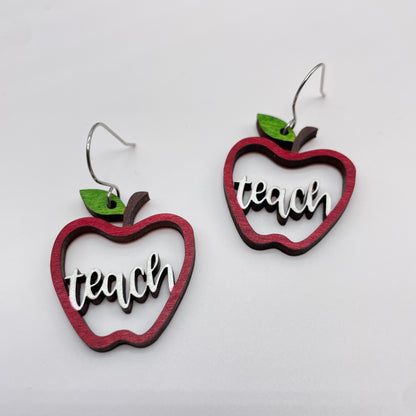 White Teacher Apple Drop Dangle Earrings