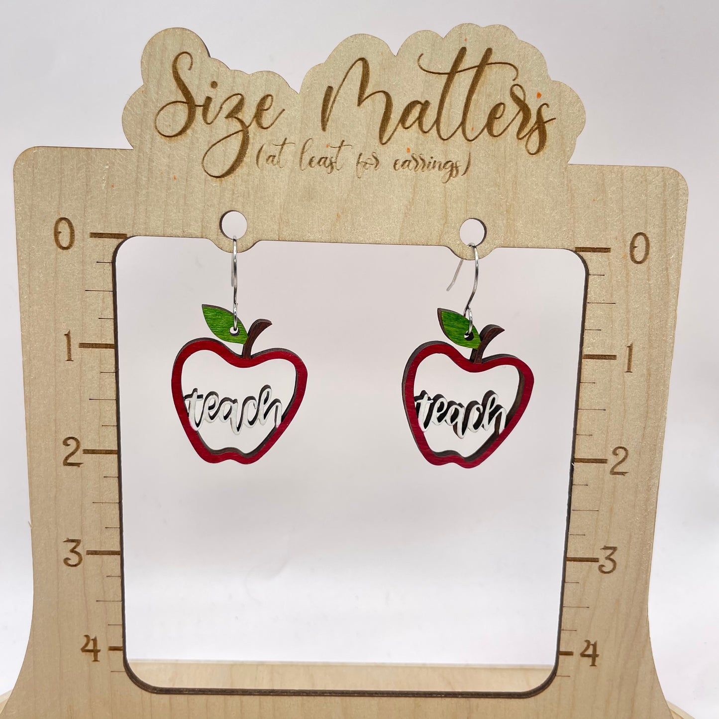 White Teacher Apple Drop Dangle Earrings