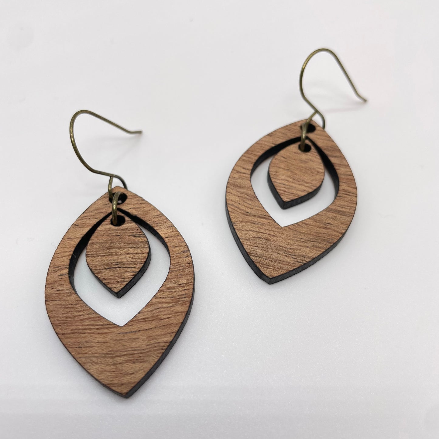 Tiered Wood Teardrop Drop Dangle Earrings