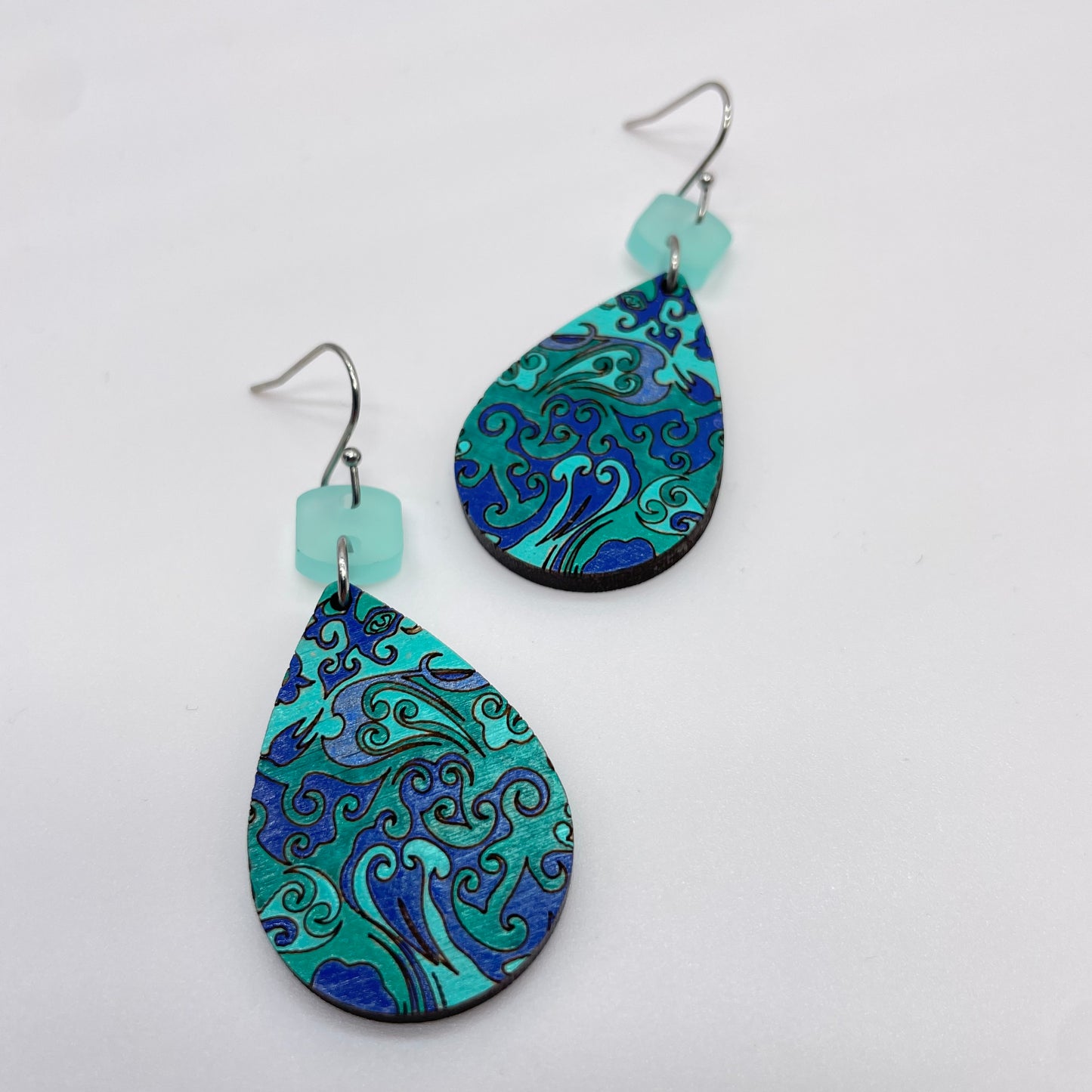 Tidal Wave with Teal Square Drop Dangle Earrings