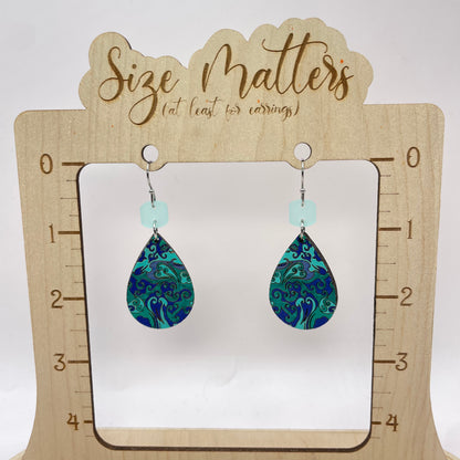 Tidal Wave with Teal Square Drop Dangle Earrings