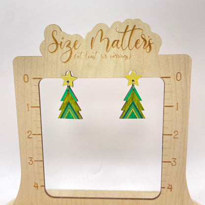 Christmas Triangle Tree Star Stud Dangle Earrings