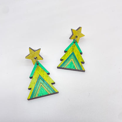 Christmas Triangle Tree Star Stud Dangle Earrings