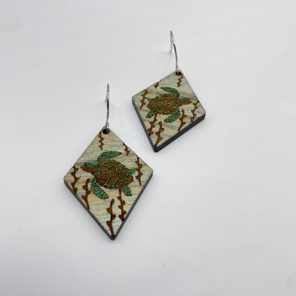 Turtle Diamond Drop Dangle Earrings