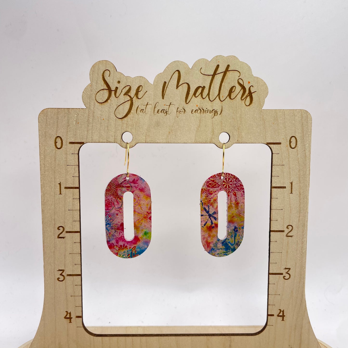 Tye Dye Burst Oval Leather Drop Dangle Earrings