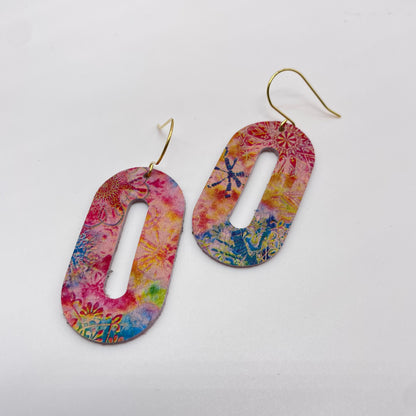 Tye Dye Burst Oval Leather Drop Dangle Earrings