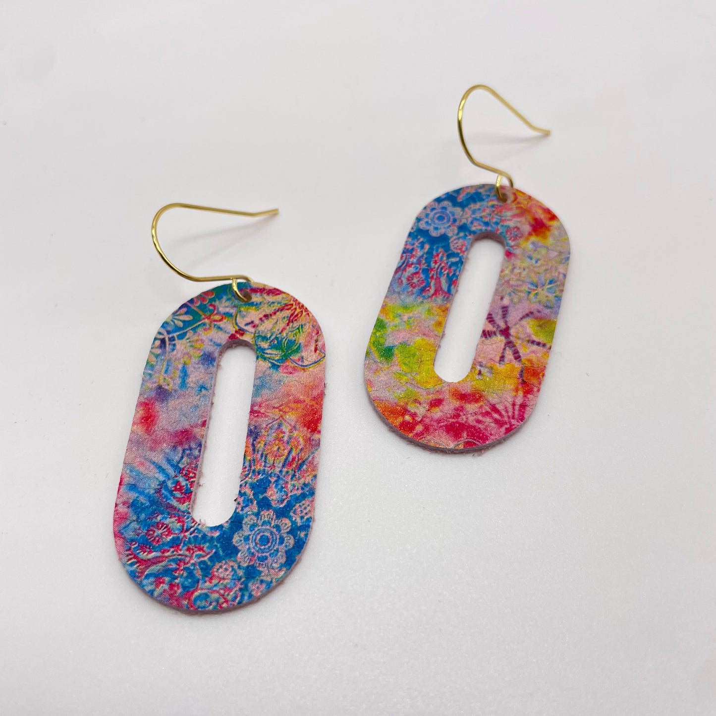 Tye Dye Burst Oval Leather Drop Dangle Earrings