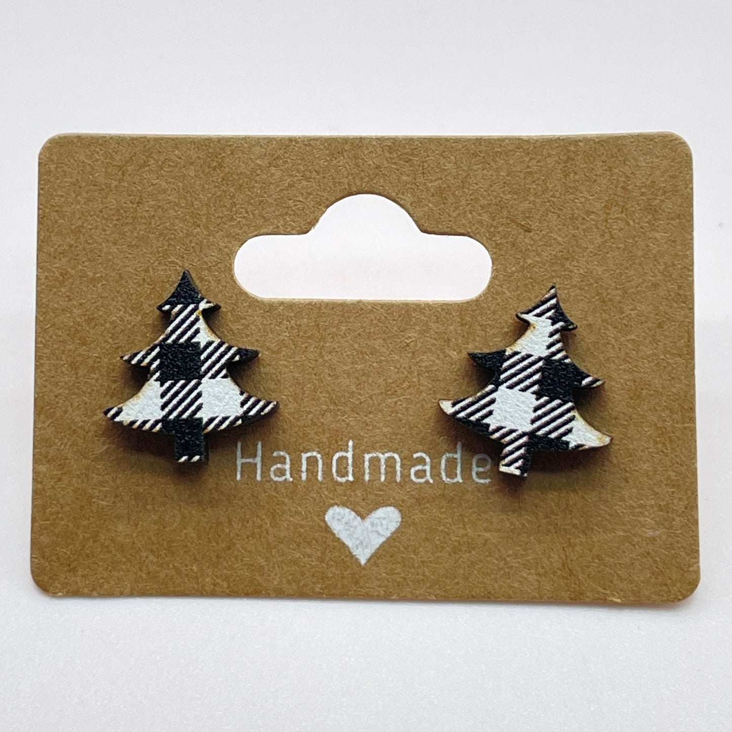 White Buffalo Plaid Tree (Small) Stud Earrings