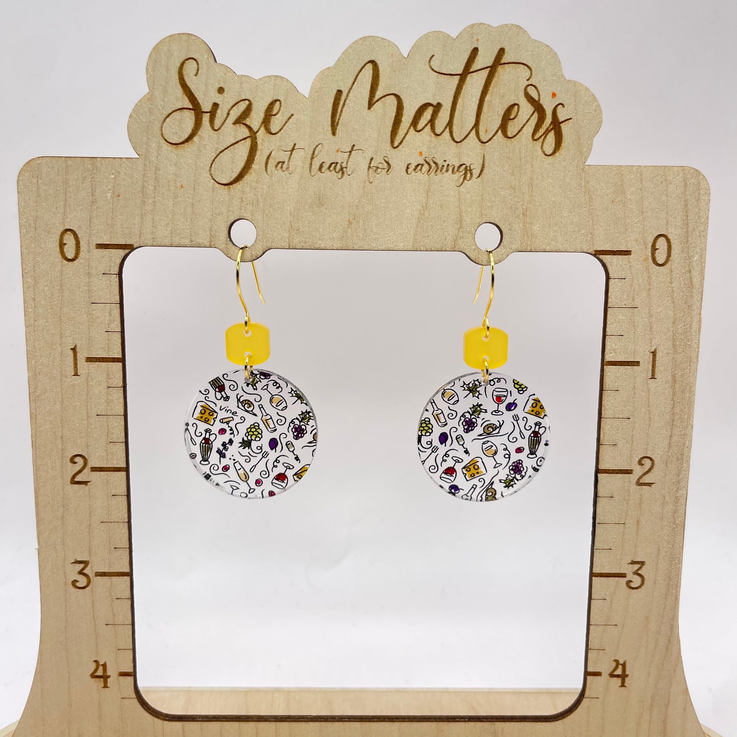 Wine + Cheese Board w/ Yellow Square Drop Dangle Earrings