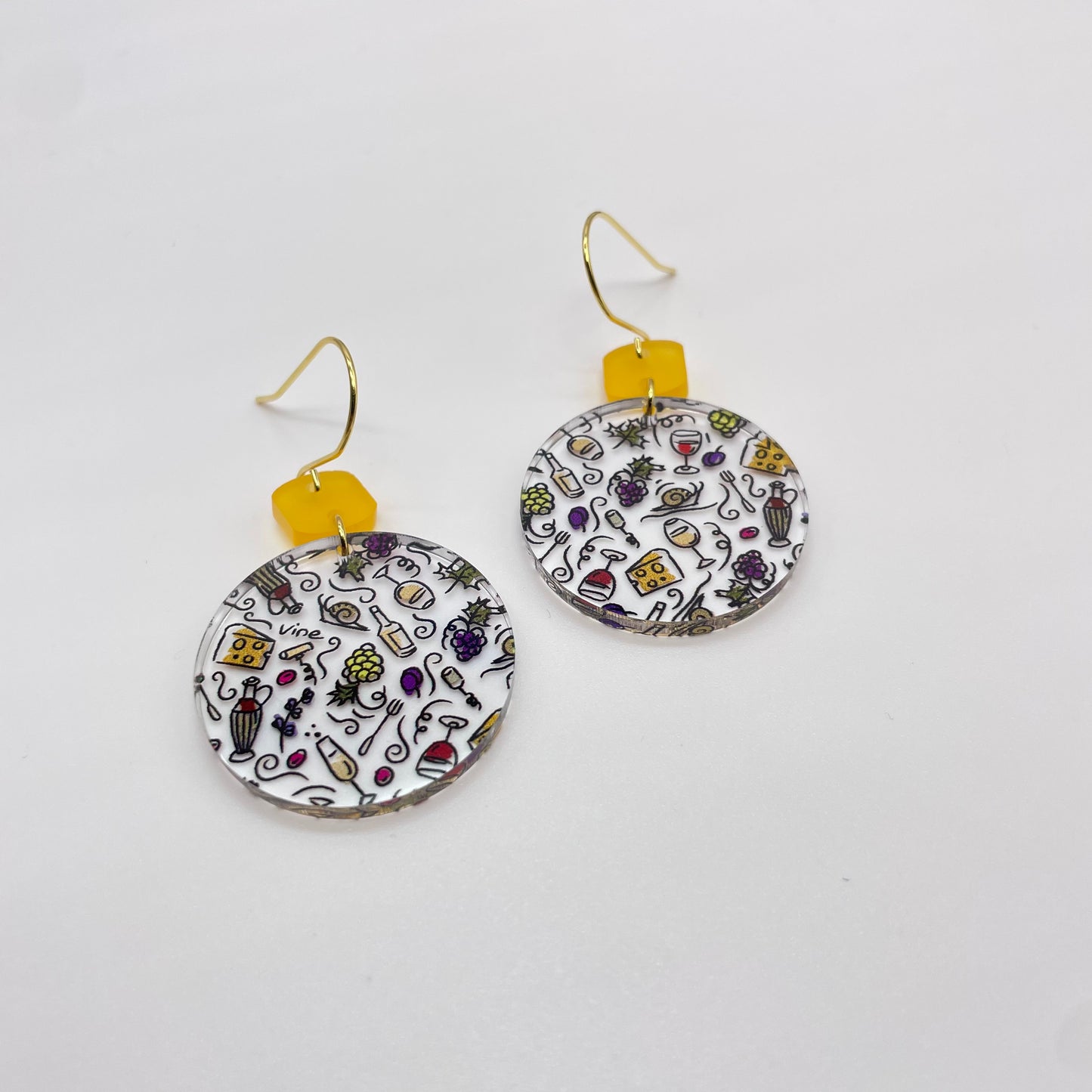 Wine + Cheese Board w/ Yellow Square Drop Dangle Earrings