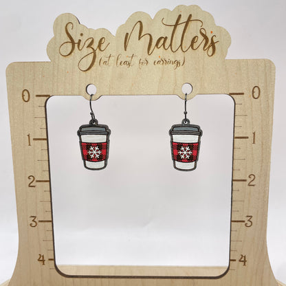 Winter Coffee Mug Drop Dangle Earrings