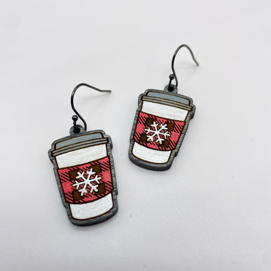 Winter Coffee Mug Drop Dangle Earrings