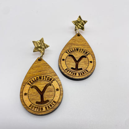 Yellowstone Ranch Gold Stud Dangle Earrings