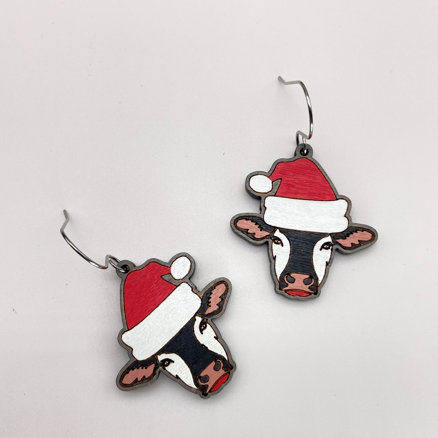 Cow Santa Hat Drop Dangle Earrings