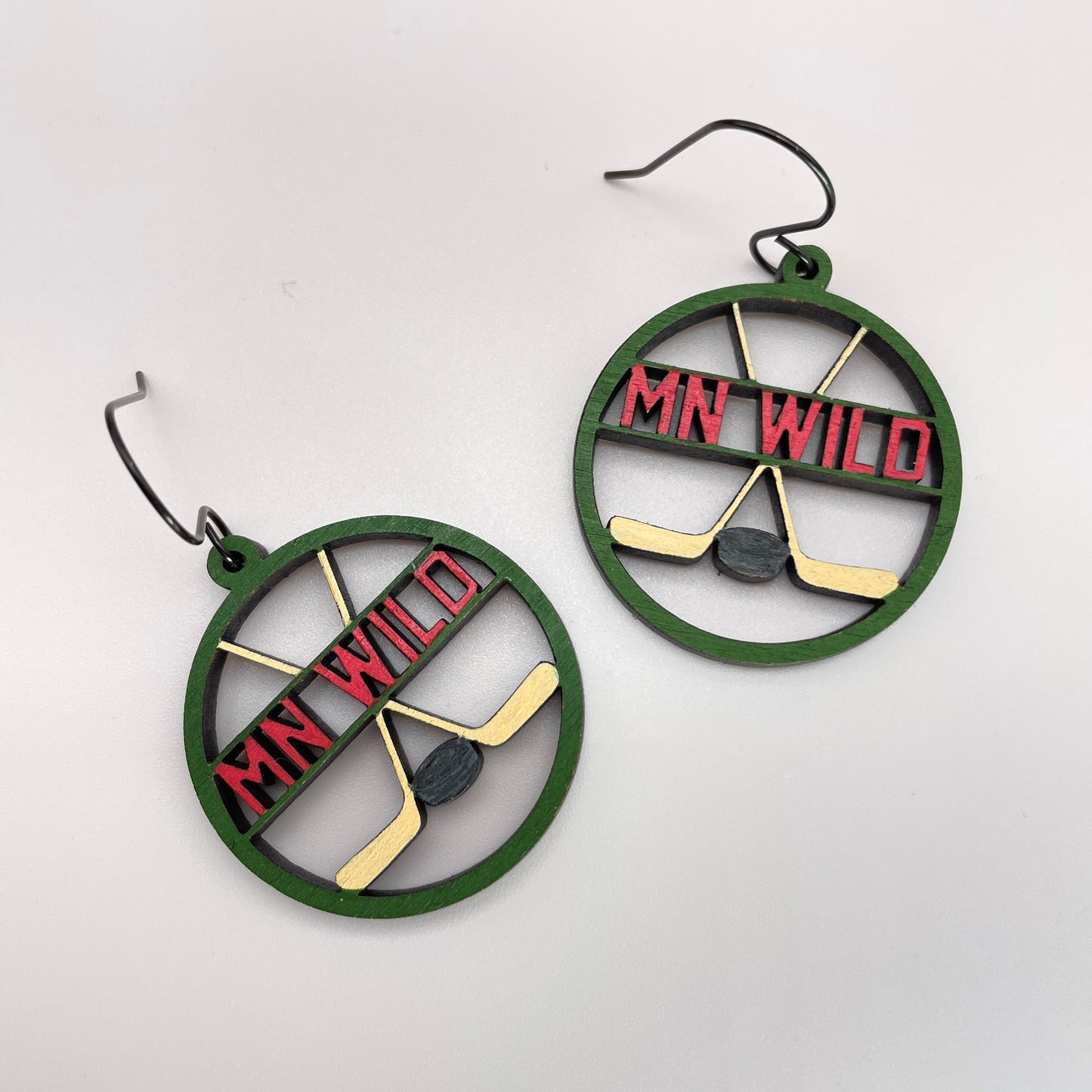 MN Wild Hockey Circle Drop Dangle Earrings