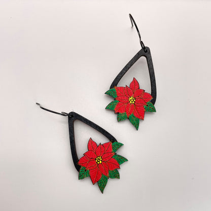 Poinsettia Open Teardrop Dangle Earrings