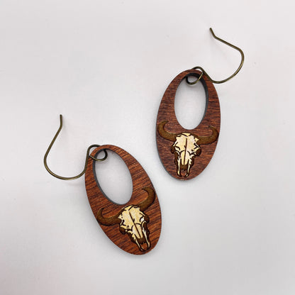 Bull Skull Drop Dangle Earrings